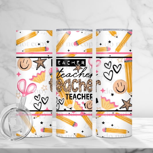 Teacher Teacher Pencil 20oz Skinny Tumbler Sublimation Print
