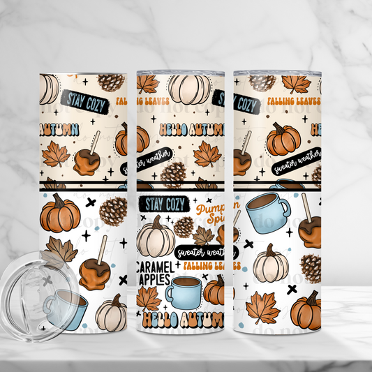 Stay Cozy Hello Autumn 20oz Skinny Tumbler Sublimation Print