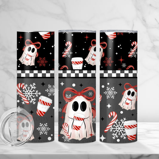 Candy Cane Ghost 20oz Skinny Tumbler Sublimation Print