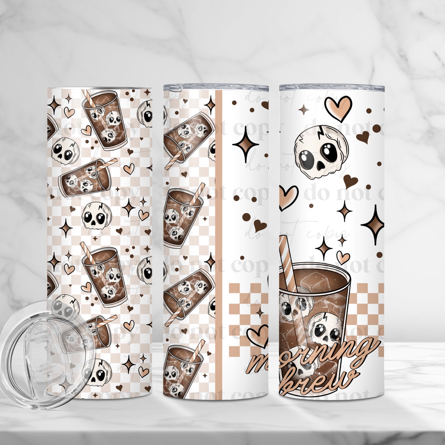 Morning Brew Coffee With Tiny Skulls 20oz Skinny Tumbler Sublimation Print