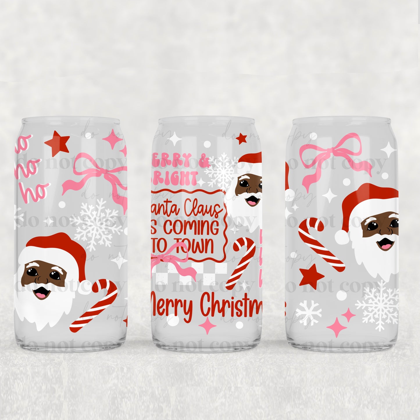 Santa Claus Is Coming To Town Brown Santa Candy Canes & Bows Uv Dtf Wrap