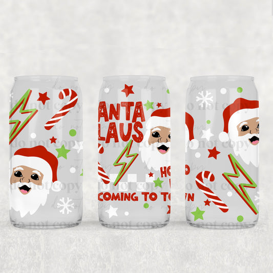 Santa Claus Is Coming To Town Santa Candy Canes & Lightning Bolts Uv Dtf Wrap