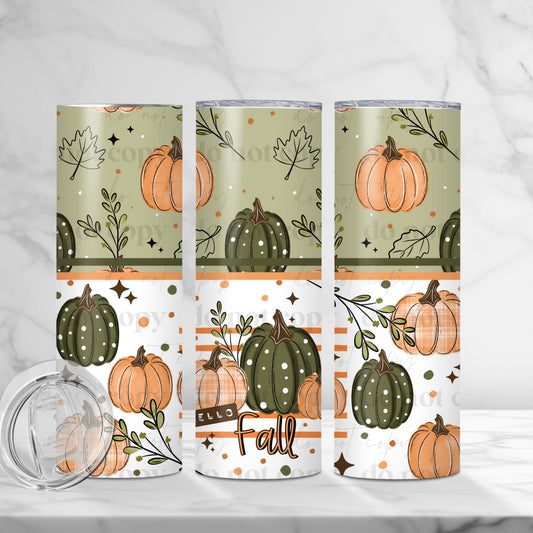 Hello Fall 20oz Skinny Tumbler Sublimation Print Halloween