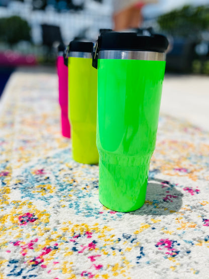 30oz Flip Handle Neon Stainless Tumblers in 3 Color Choices