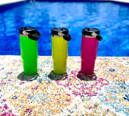 30oz Flip Handle Neon Stainless Tumblers in 3 Color Choices