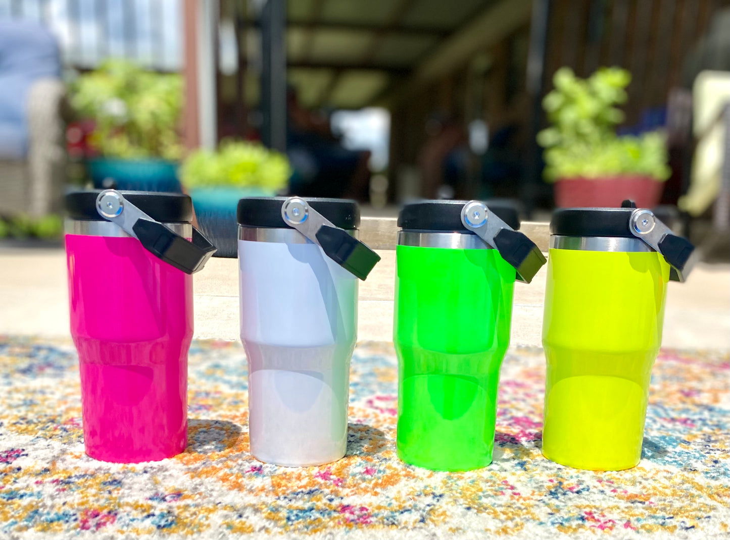 20oz Flip Handle Stainless Neon Tumblers in 4 Color Choices