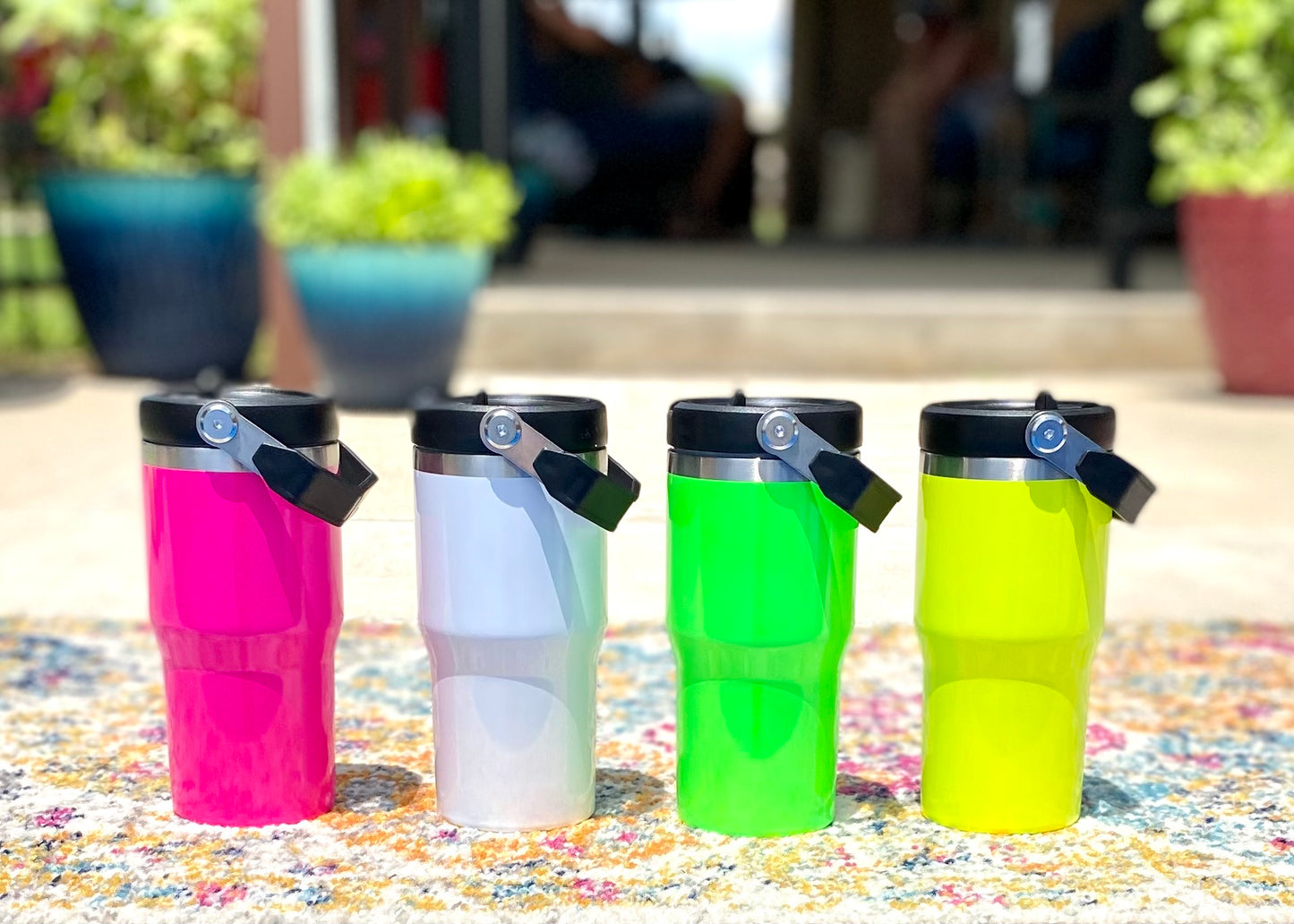 20oz Flip Handle Stainless Neon Tumblers in 4 Color Choices