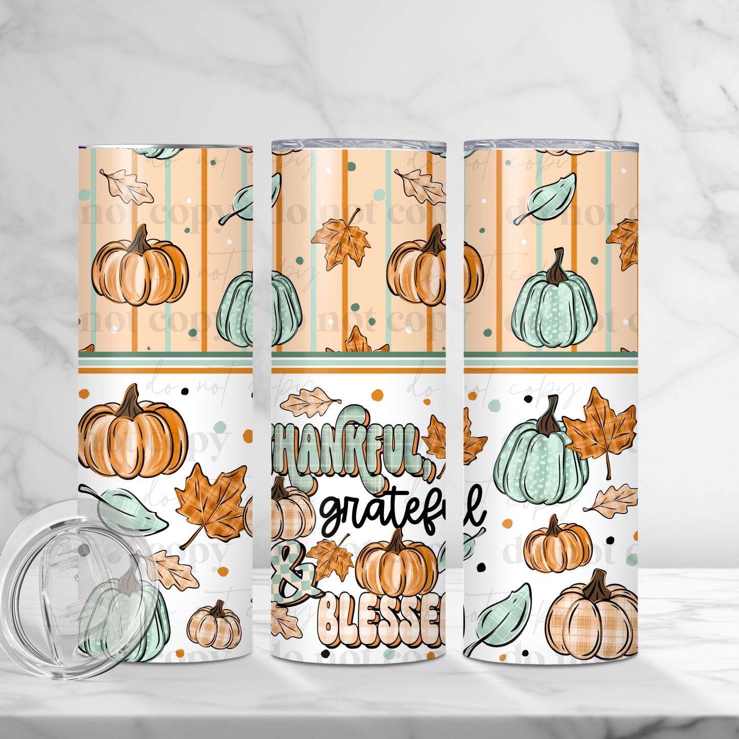 Thankful Grateful Blessed 20oz Skinny Tumbler Sublimation Print Halloween Fall