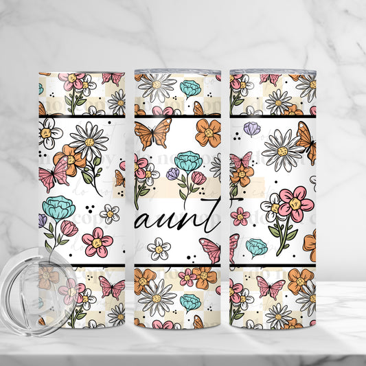 Floral Aunt 20oz Skinny Tumbler Sublimation Print