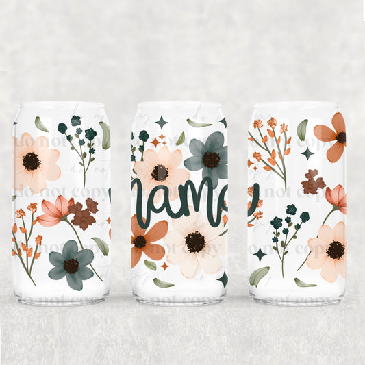 Mama Pretty Florals UV DTF Double-Sided Wrap – 16oz Glass Can & Tumbler Design