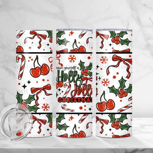 Holly Jolly Christmas 20oz Skinny Tumbler Sublimation Print