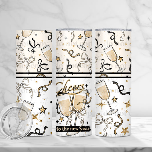 Cheers To The New Year 20oz Skinny Tumbler Sublimation Print