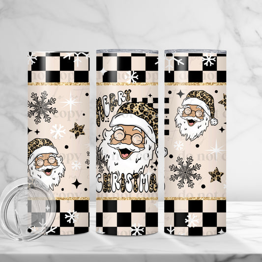Leopard Merry Christmas Santa (Light Skin) 20oz Skinny Tumbler Sublimation Print