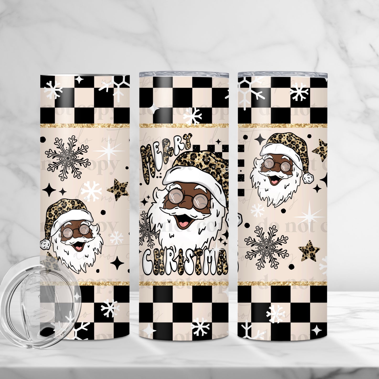Leopard Merry Christmas Santa (Brown Skin) 20oz Skinny Tumbler Sublimation Print
