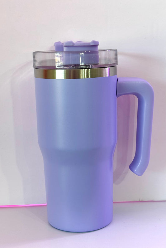 Stainless Steel Tumbler 20oz Sublimation With Handle & Straw Purple