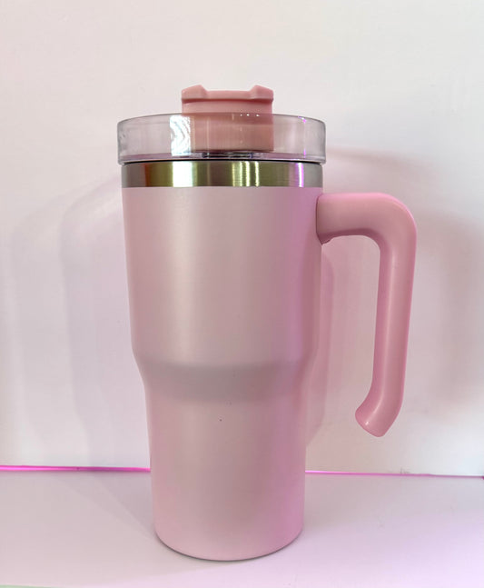 Stainless Steel Tumbler 20oz Sublimation With Handle & Straw Light Blush Pink