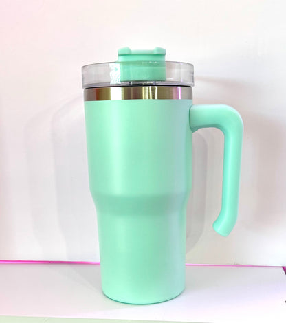 Stainless Steel Tumbler 20oz Sublimation With Handle & Straw Light Teal