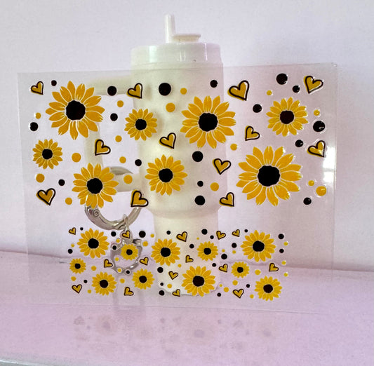 Sunflowers Tumbler Keychain Uv Dtf Wraps Top & Bottom Set