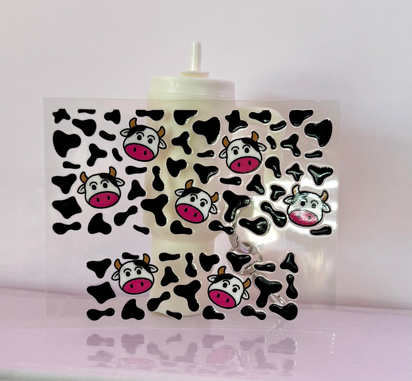 Cute Cow Faces Tumbler Keychain Uv Dtf Wraps Top & Bottom Set