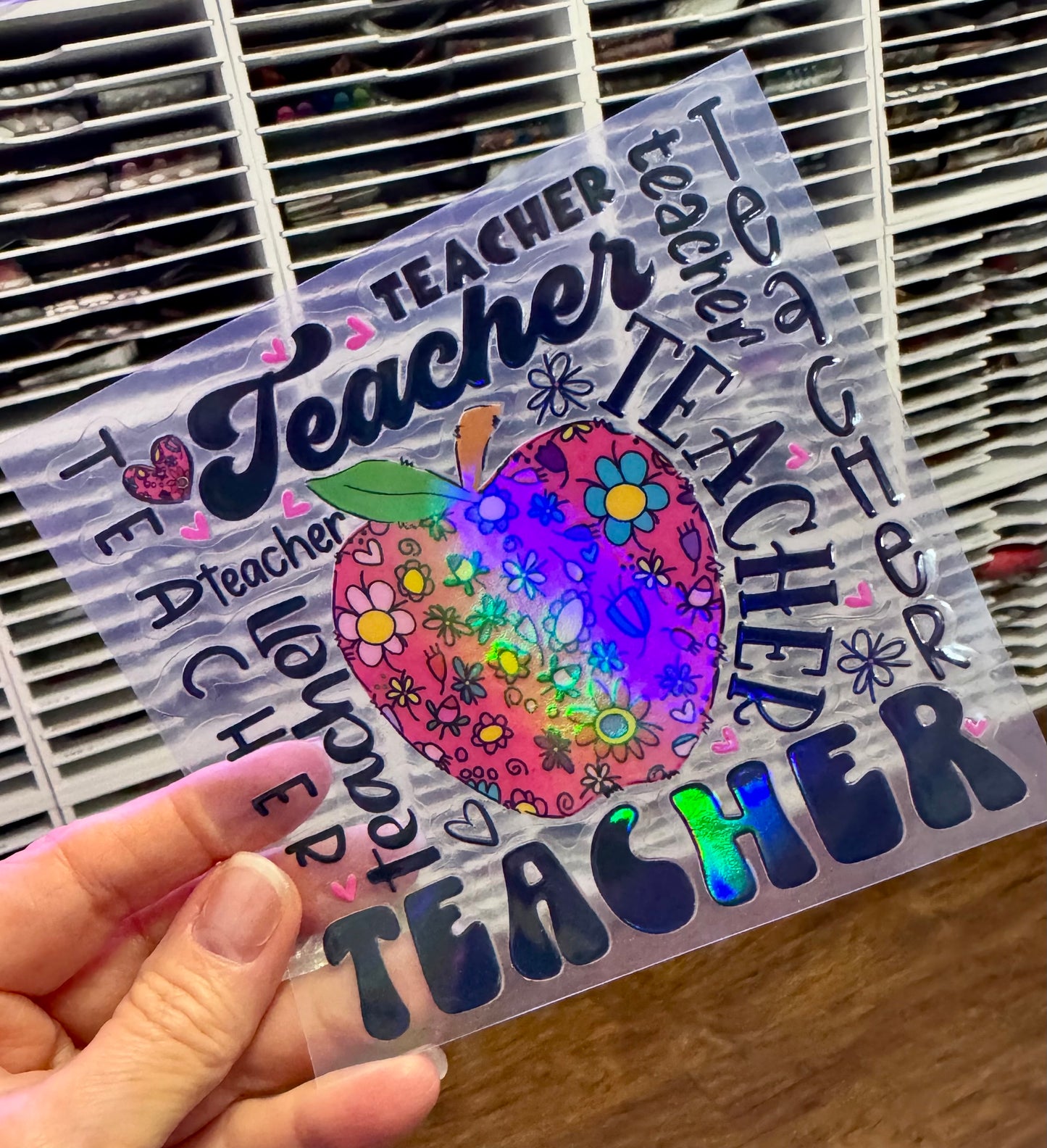 Teacher Apple Holographic Uv Dtf Decal