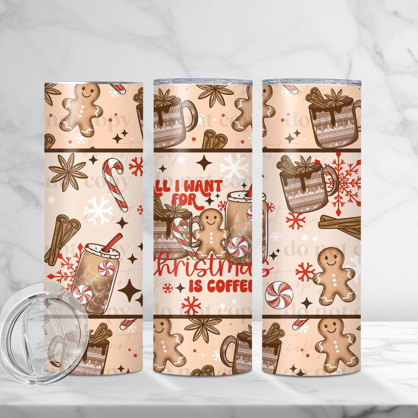 All I Want For Christmas Is Coffee 20oz Skinny Tumbler Sublimation Print