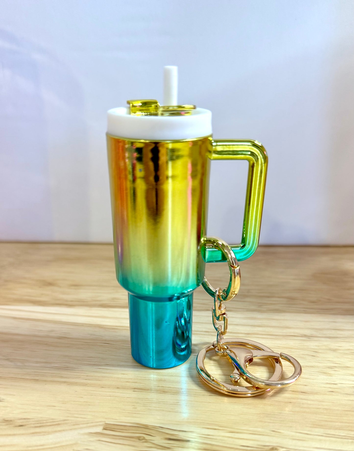 Gold/Teal Metallic Mini Tumbler Keychain