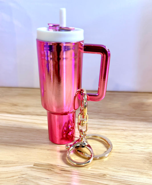 Pink/Pink Metallic Mini Tumbler Keychain