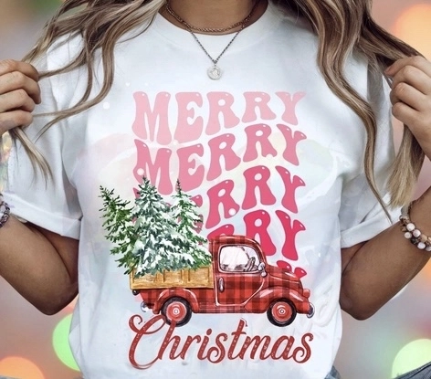 Merry Christmas Truck Dtf Print Transfer Youth 9"