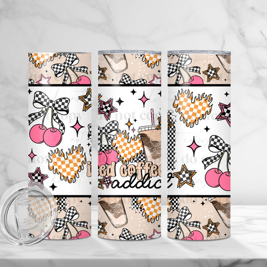 Iced Coffee Addict 20oz Skinny Tumbler Sublimation Print