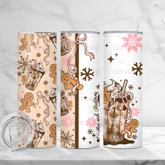 Gingerbread Bow Coffee 20oz Skinny Tumbler Sublimation Print