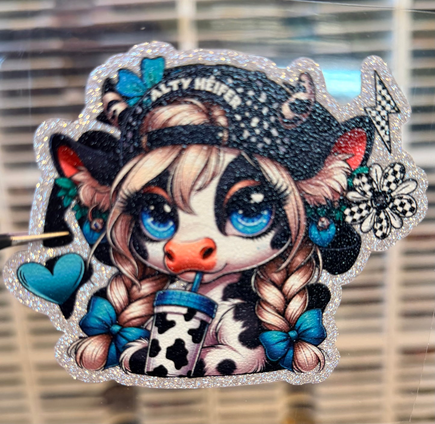 UV DTF Glitter Stickers | 3.5"–4" Textured Finish on Sparkly Silver Background – Waterproof Durable Decals for Tumblers, Laptops & More