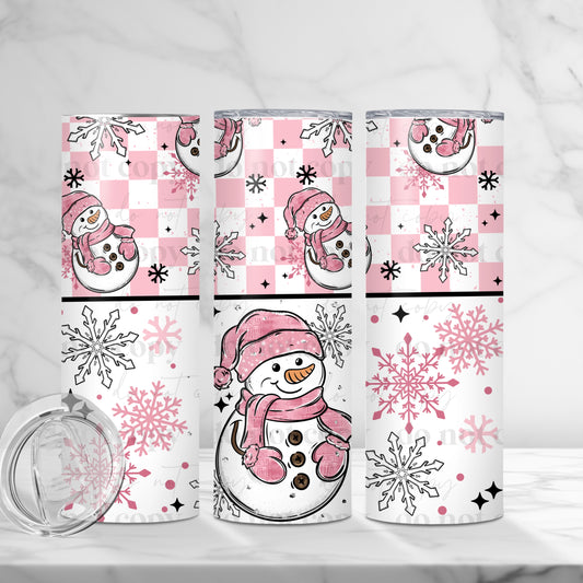 Pink Snowman 20oz Skinny Tumbler Sublimation Print