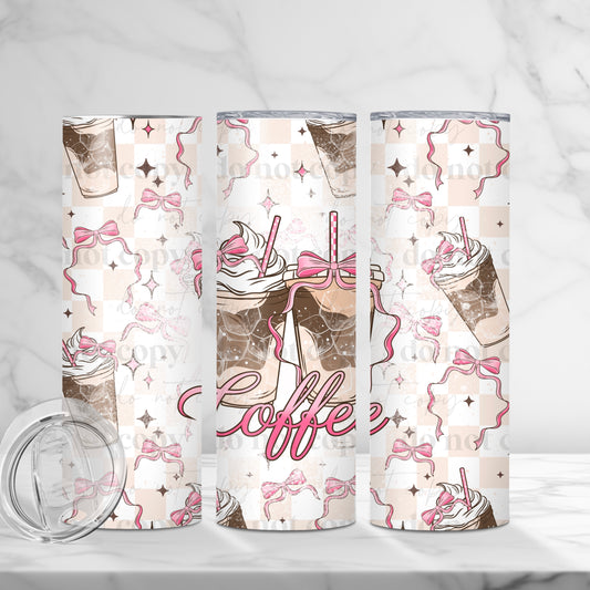 Pink Coquette Bows Iced Coffee 20oz Skinny Tumbler Sublimation Print