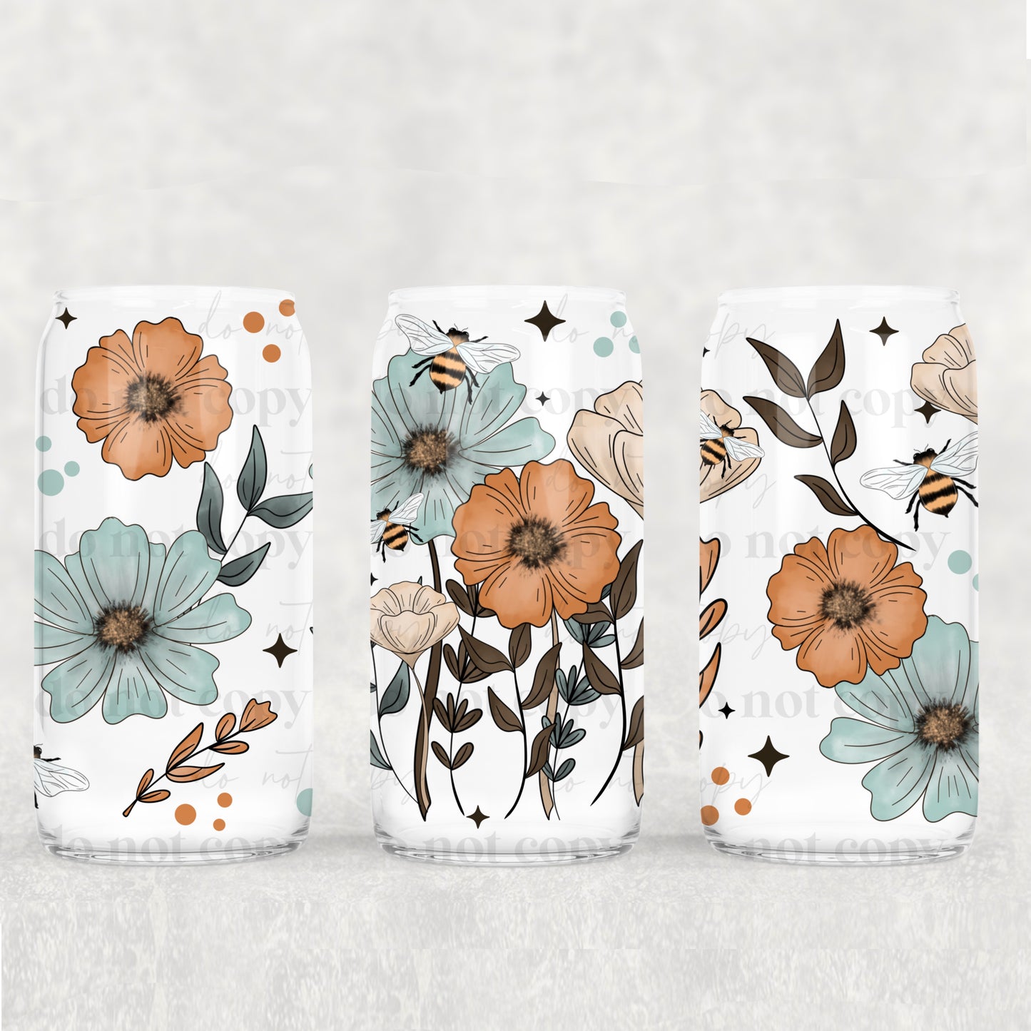 Flowers & Bees Uv Dtf Wrap Double Sided