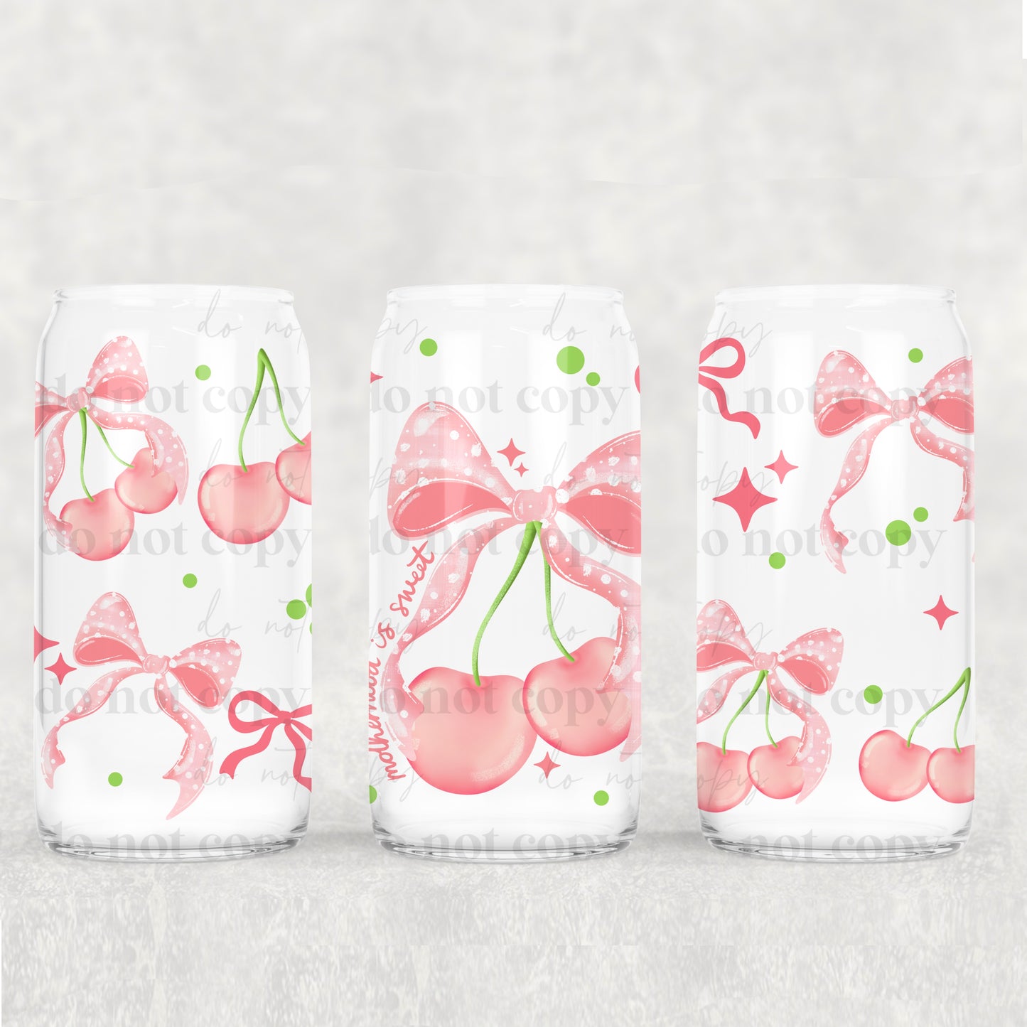 Motherhood Is Sweet Cherry Bows Uv Dtf Wrap Double Sided