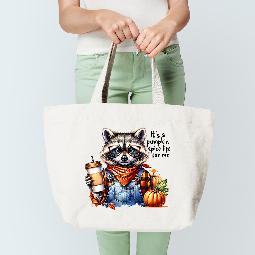 Pumpkin Spice Life Raccoon Tote Bag Sublimation Print
