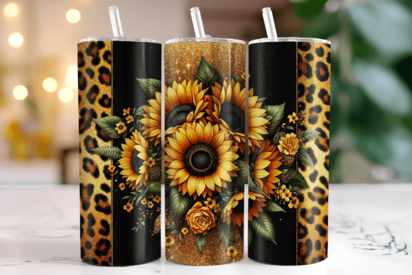 Leopard Sunflowers 20oz Skinny Tumbler Sublimation Print