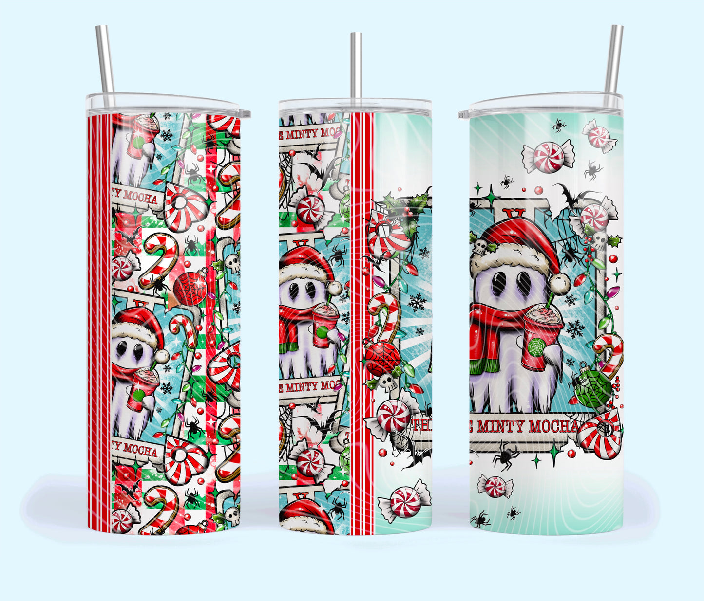 Minty Mocha Creepy Christmas Tarot Card 20oz Skinny Tumbler Sublimation Print