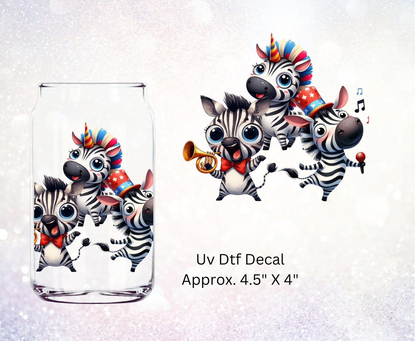 Uv Dtf Decal Musical Zebras