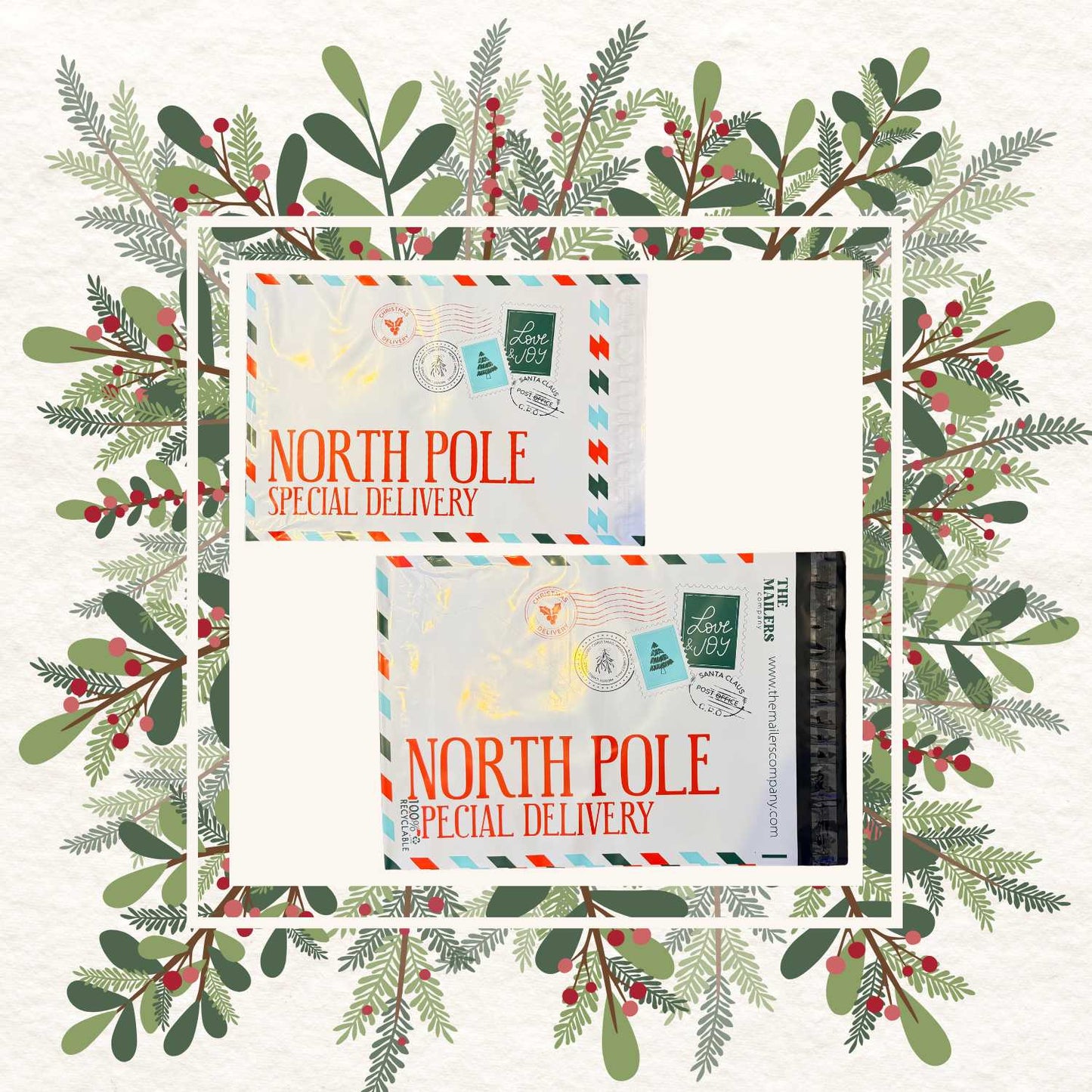 Pack of 4 Polymailers~ North Pole Delivery ~10 X 13