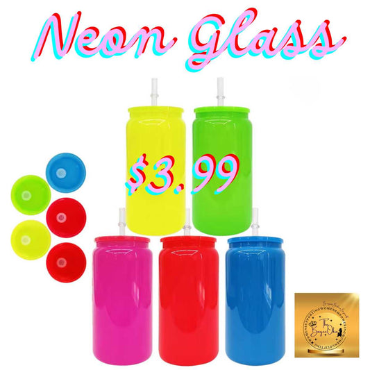 Neon Glass Tumbler 16oz  With Acrylic Lid