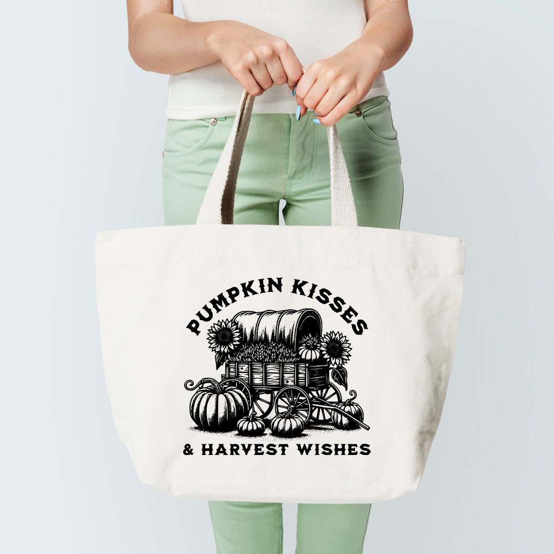 Pumpkin Kisses & Harvest Wishes Tote Bag Sublimation Print Black