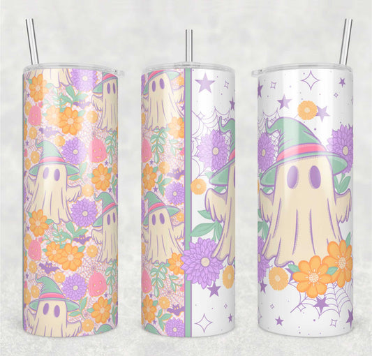 Pastel Floral Ghosts 20oz Skinny Tumbler Sublimation Print