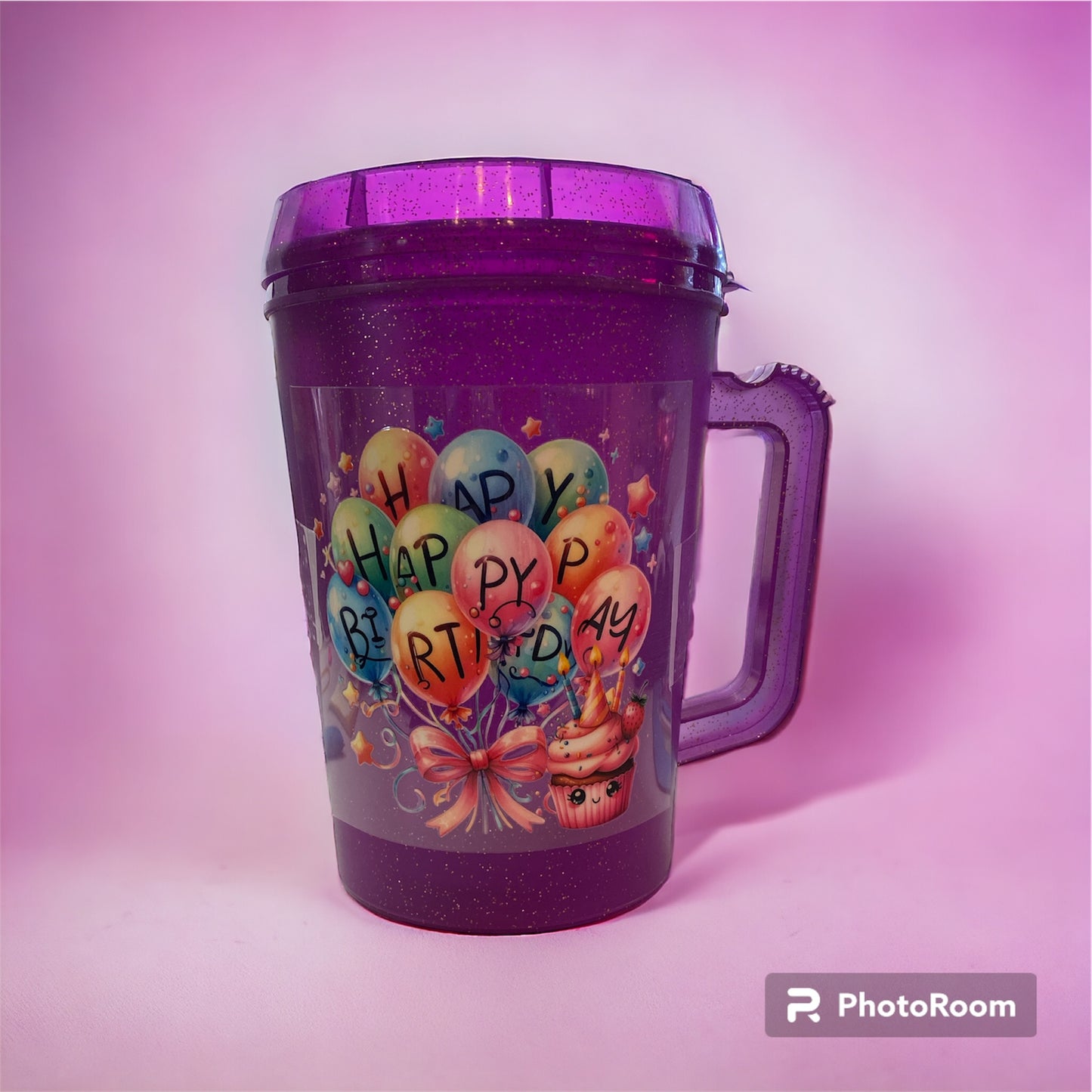 Uv Dtf Decal Happy Birthday Balloons & Cupcake | Hip Sips Trucker Mug