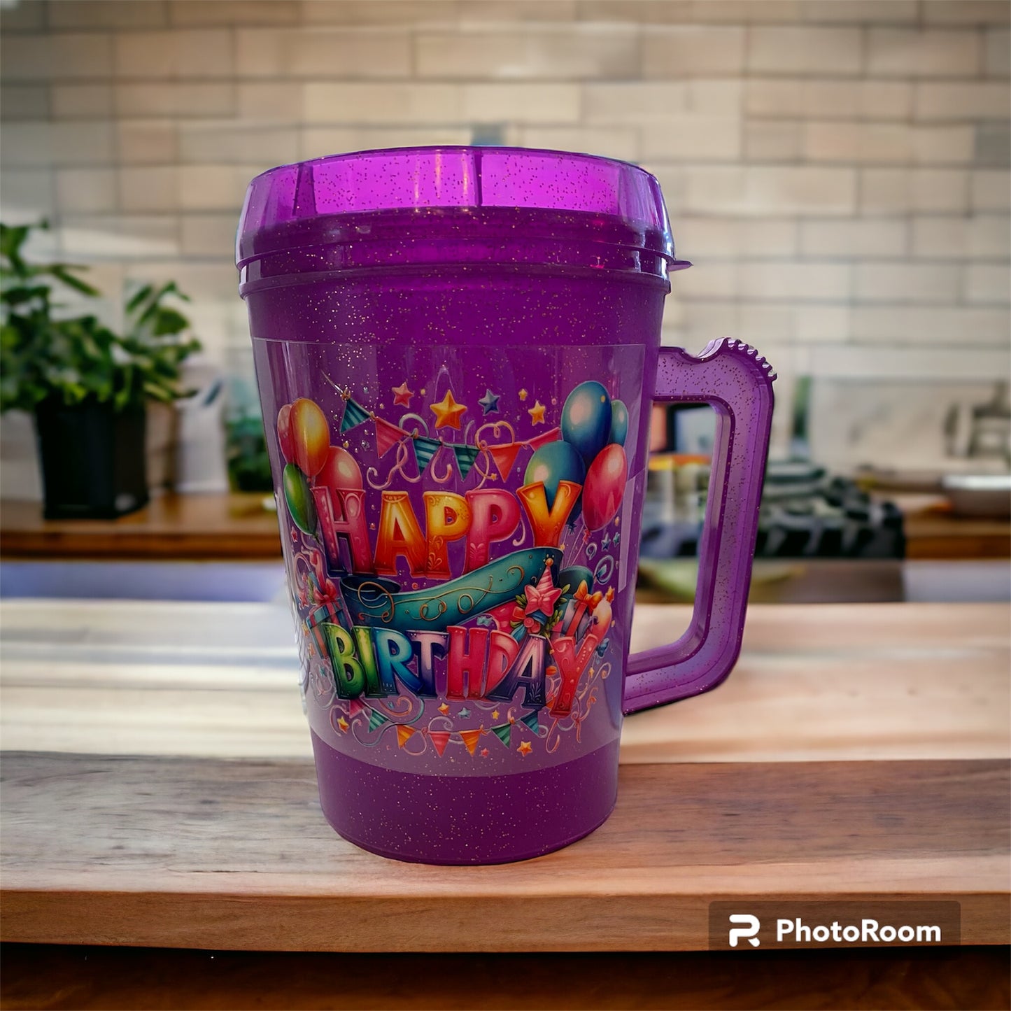 Uv Dtf Decal Happy Birthday Banner & Balloons  | Hip Sips Trucker Mug