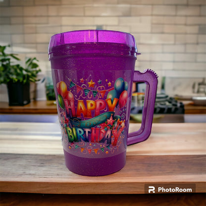 Uv Dtf Decal Happy Birthday Banner & Balloons  | Hip Sips Trucker Mug