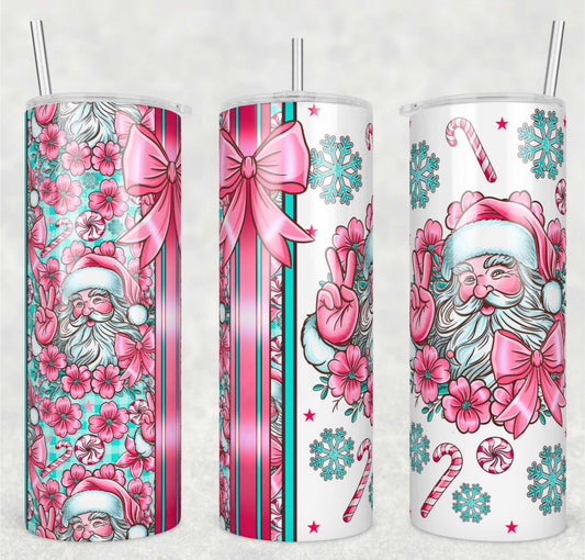 Pink Santa 20oz Skinny Tumbler Sublimation Print