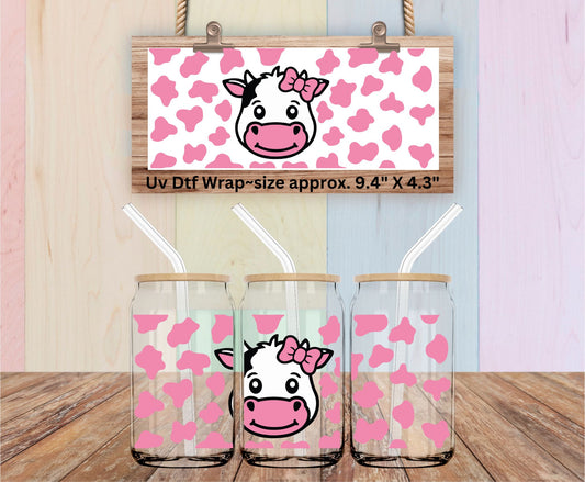 Uv Dtf Wrap Pretty Pink Spotted Cow Face
