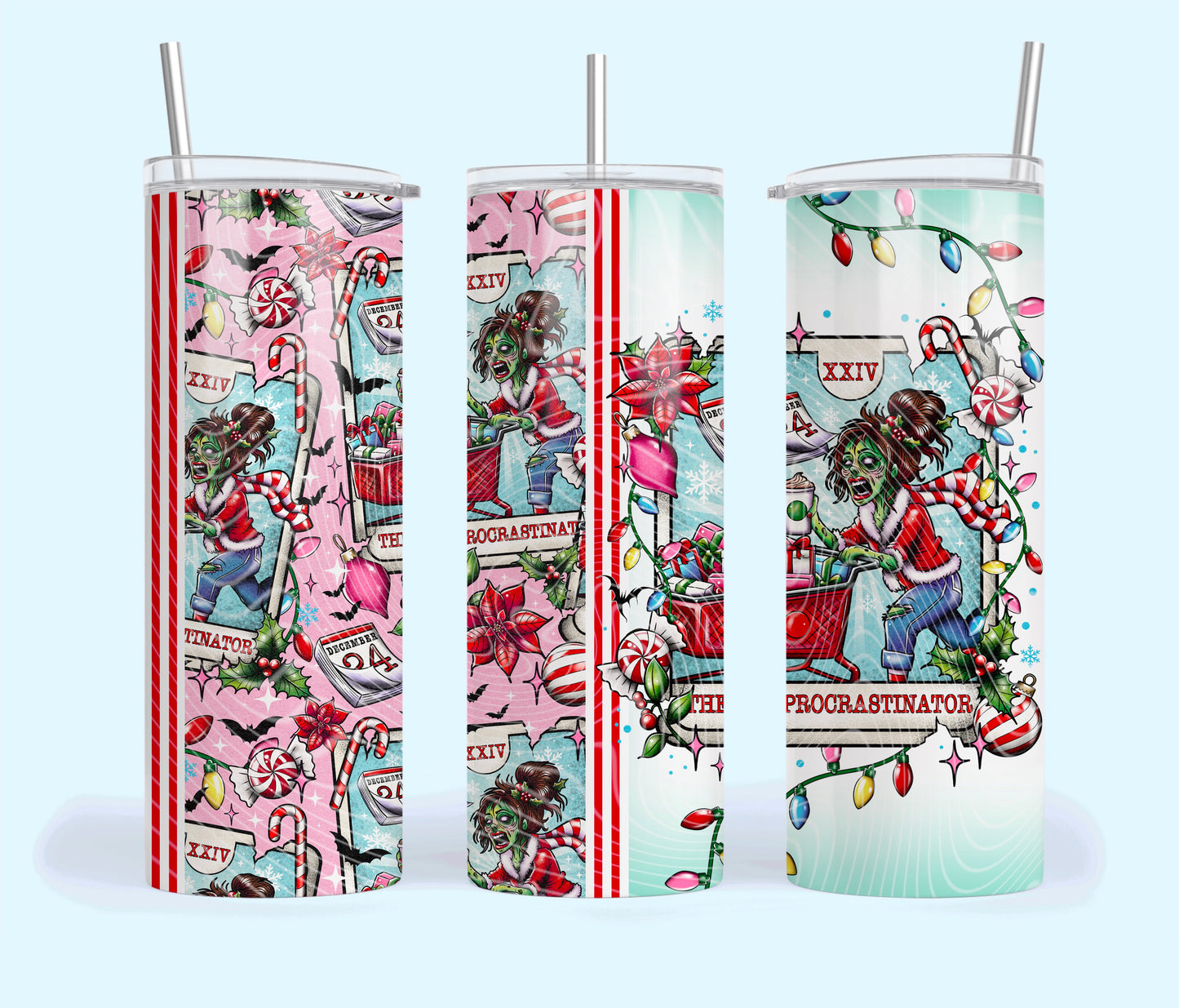 The Procrastinator Creepy Christmas Tarot 20oz Skinny Tumbler Sublimation Print