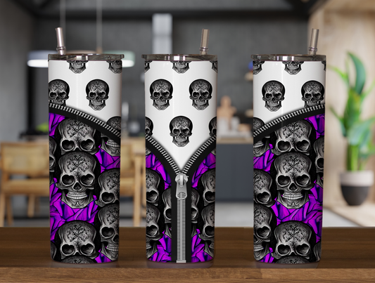 Purple Floral Metal Skulls Zipper 20oz Skinny Tumbler Sublimation Print